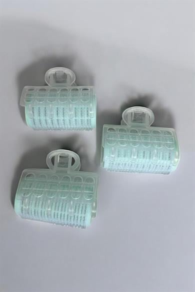 Yeşil Renk 3lü Bigudi Cırtlı Mandal Tokalı/ Yapışkanlı Saç Bigudisi