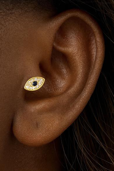Altın Renk Göz Figürlü Çelik Tragus/Kıkırdak Küpe/Piercing (Tek)