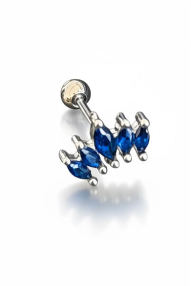 Gümüş Renk Lacivert Taşlı Cerrahi Çelik Tragus/Kıkırdak Küpe/Piercing (Tek)