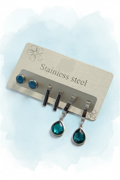 6lı Gümüş Renk Karışık Figürlü Çelik Küpe Set