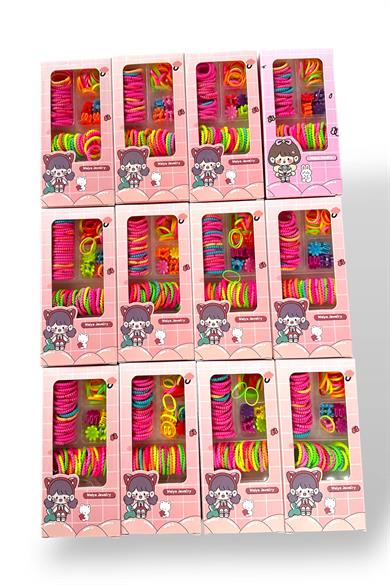 12li Karışık Renk Kutulu Lastik Toka Set