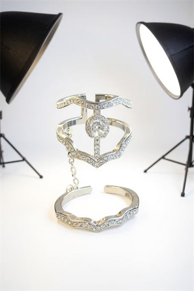 Gümüş Renk Taş Detaylı İkili Ayarlanabilir Yüzük