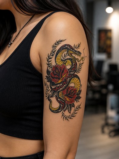  Renkli Güllü Yılan Geçici Dövme Tattoo