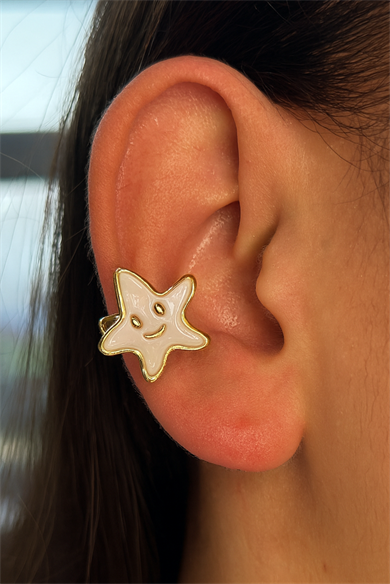 Altın Renk Yıldız Figürlü Çift Taraflı 14K Altın Kaplama Ear Cuff (Tek)