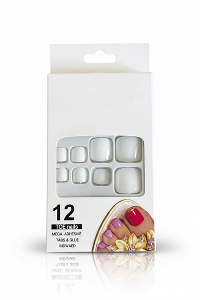 12li Beyaz Renk Takma Tırnak Set (Yapıştırıcılı)