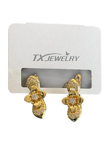 Altın Renk Çiçek Figürlü Taşlı 14K Altın Kaplama Tx Küpe (Çift)