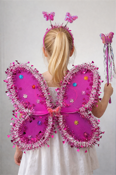 Fuşya Renk Kanat /Asa /Taç Set