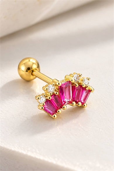 Altın Renk Taşlı Cerrahi Çelik Tragus/Kıkırdak Küpe/Piercing (Tek)