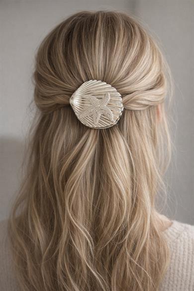 Gümüş Renk Deniz Yıldızı Detaylı Metal Mandal Toka