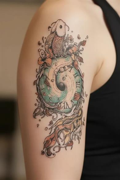 Saat ve Balık Geçici Dövme Tattoo