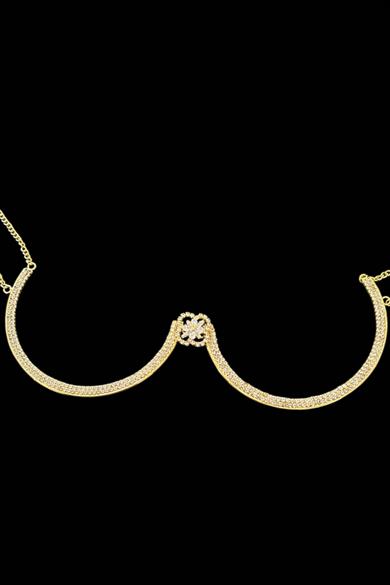 Altın Renk Çiçek Figürlü Taş Detaylı Tasarım Vücut Aksesuar