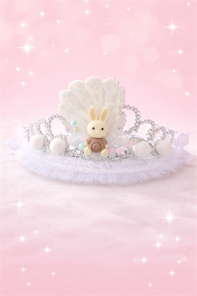 Beyaz Renk Tavşan Figürlü Çocuk Taç