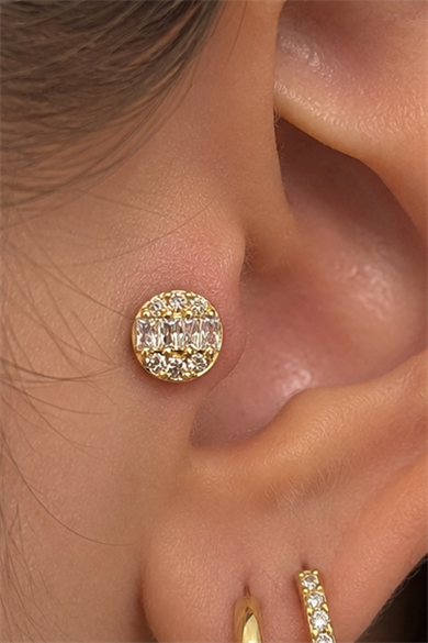 Altın Renk Taşlı Cerrahi Çelik Tragus/Kıkırdak Küpe/Piercing (Tek)