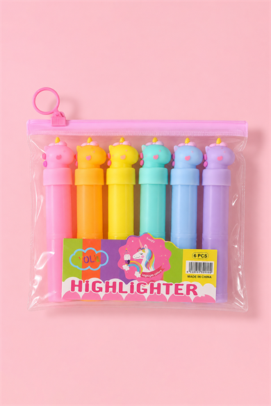 Karışık Renk 6lı Unicorn Figürlü Fosforlu Kalem Set