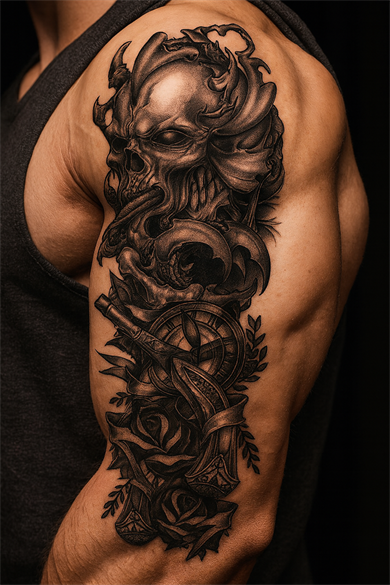 Geçici Kuru Kafa Figürlü Dövme Tattoo