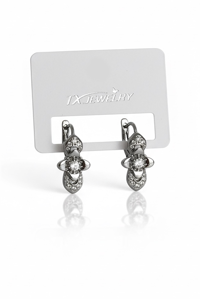 Gümüş Renk Çiçek Figürlü Taşlı 14K Altın Kaplama Tx Küpe (Çift)