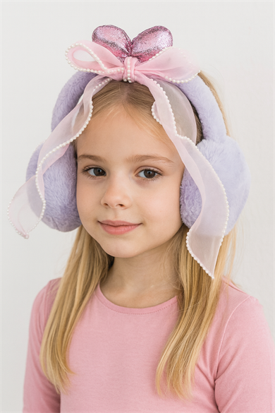 Lila Renk Kurdele Figürlü Peluş Kulaklık