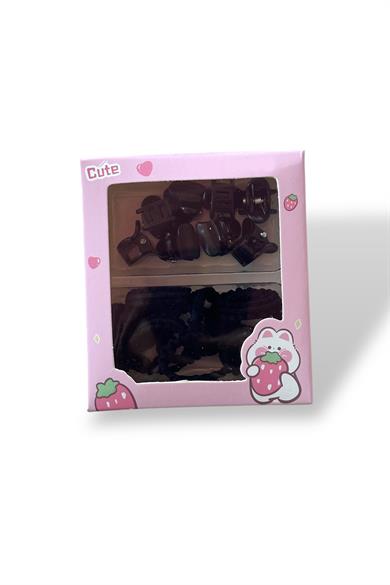 Siyah Renk Çocuk Havlu Toka Ve Mandal Toka Set