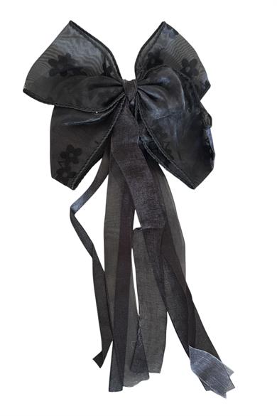 Siyah Renk Çiçek Detaylı Kurdele Otomat Toka