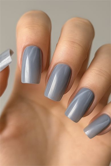 12li Koyu Gri Renk Kedi Gözü Yansımal Takma Tırnak Set (Yapıştırıcılı)