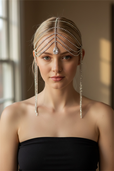 Gümüş Renk Taş Detaylı Saç Aksesuarı/Kına Aksesuarı