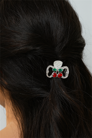 Gümüş Renk Kiraz Figürlü Metal Mini Mandal Toka