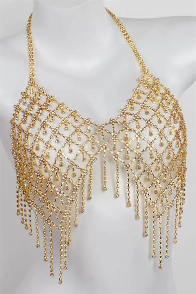 Altın Renk Taş Detaylı Bikini Üstü /Bralet /Vücut Aksesuarı