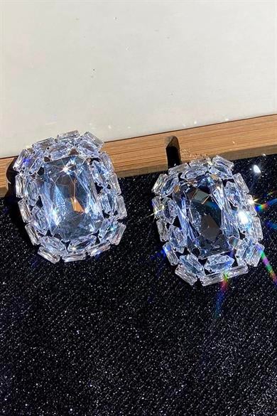 Gümüş Renk Taşlı Abiye Küpe Kına/Gelin Küpe (Çift) 