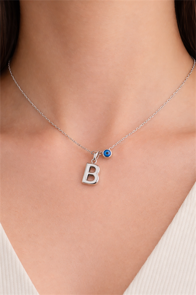 Gümüş Renk B Harf Çelik Kolye
