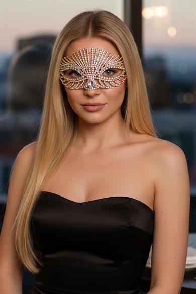 Altın Renk Taş Detaylı Tasarım Parti Maskesi