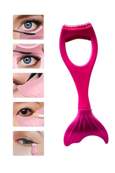 Fuşya Renk Alt ve Üst Kirpik Rimel Ve Eyeliner Sürme Aparatı