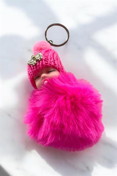 Fuşya Renk Bebek Figürlü Peluş Anahtarlık