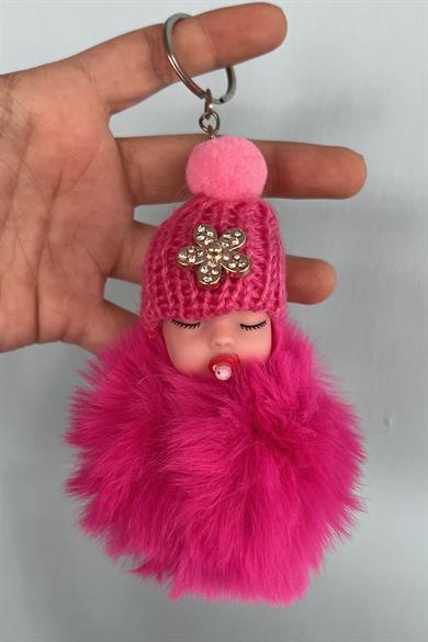 Fuşya Renk Bebek Figürlü Peluş Anahtarlık