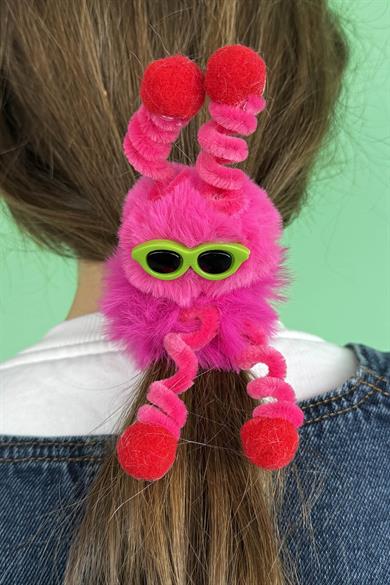 Fuşya Renk Canavar Figürlü Gözlük Detaylı Peluş Simit Toka