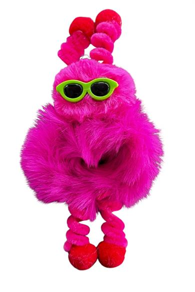 Fuşya Renk Canavar Figürlü Gözlük Detaylı Peluş Simit Toka