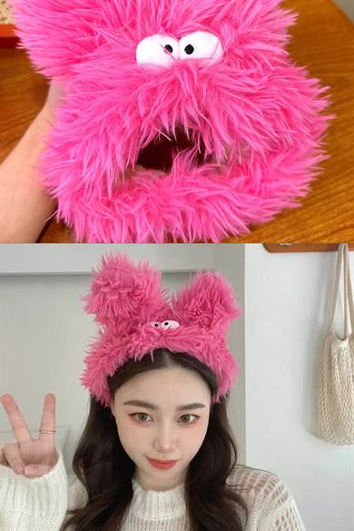 Fuşya Renk Canavar Figürlü Peluş Saç Bandı