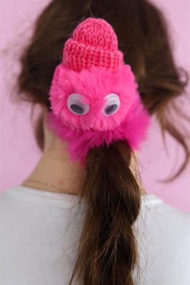 Fuşya Renk Canavar Figürlü Peluş Simit Toka