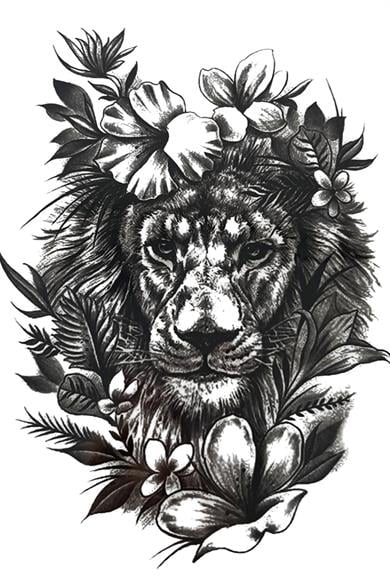 Geçici  Aslan Ve Çiçek Figürlü Dövme Tattoo