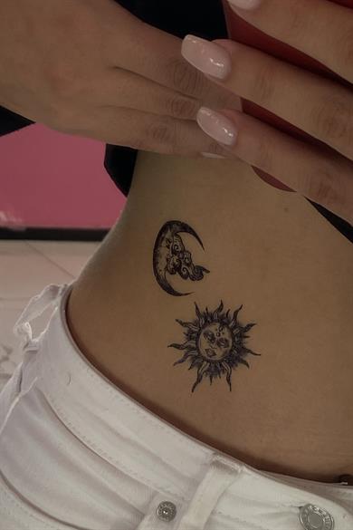 Geçici Ay Ve Güneş Figürlü Dövme Tatto