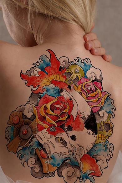 Geçici Balık Modelli Sırt Dövme Tattoo