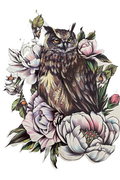 Geçici Baykuş Figürlü Dövme Tattoo