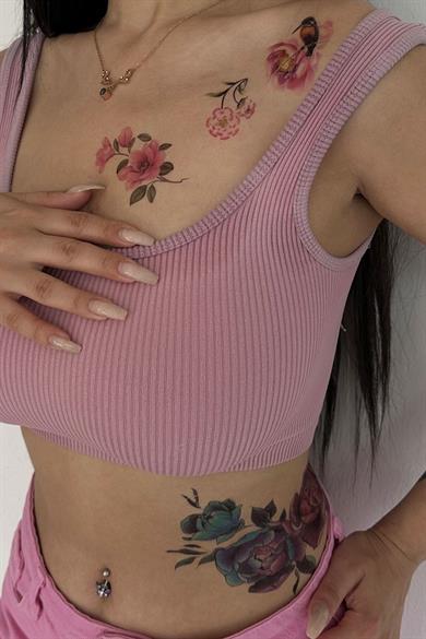 Geçici Çiçek Figürlü Dövme Tattoo