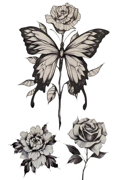 Geçici Çiçek Ve Kelebek Figürlü Dövme Tatto