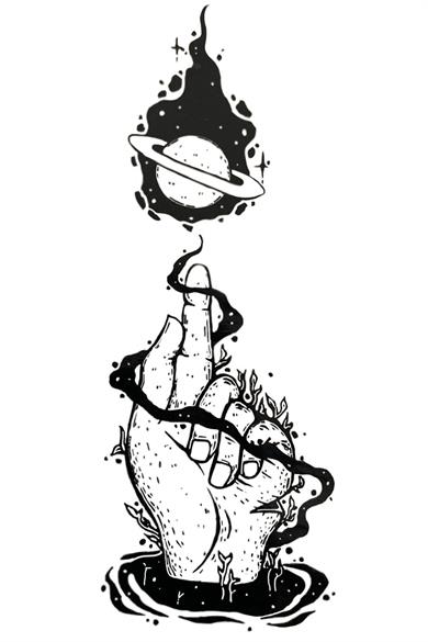 Geçici El Ve Gezegen Figürlü Dövme Tatto