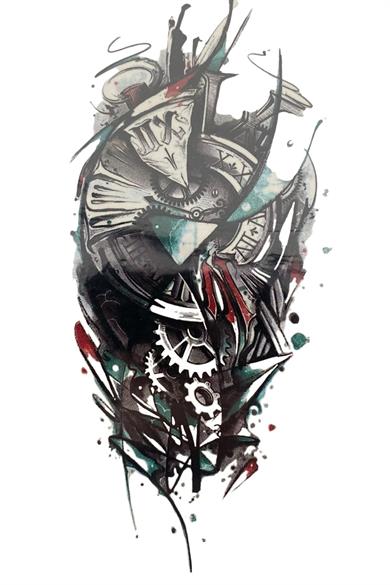 Geçici Gladyatör Ve Saat Figürlü Dövme Tatto