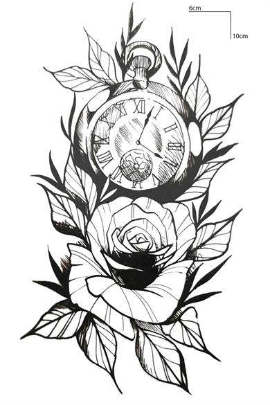 Geçici Gül Ve Saat Figürlü Mini Dövme Tattoo