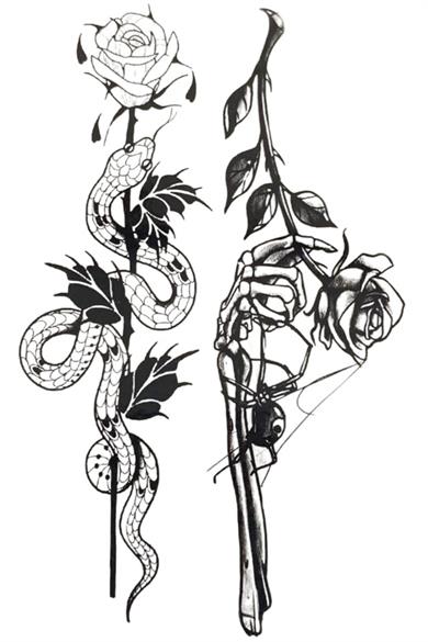 Geçici Gül Ve Yılan Figürlü Mini Dövme Tattoo