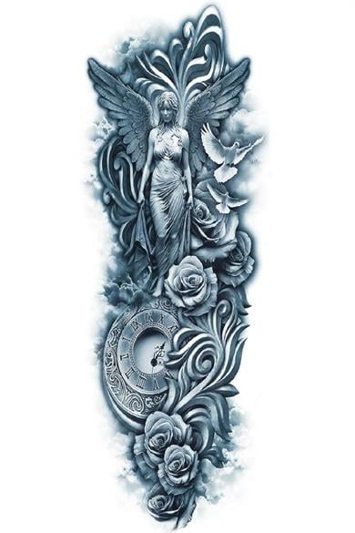 Geçici Kanatlı Melek Ve Çiçek Kol Dövme Tattoo