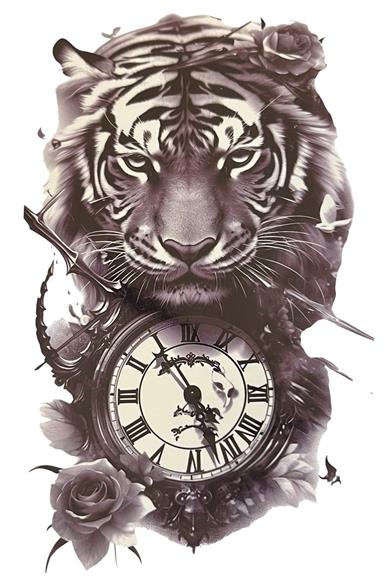Geçici Kaplan Ve Saat Figürlü Dövme Tattoo