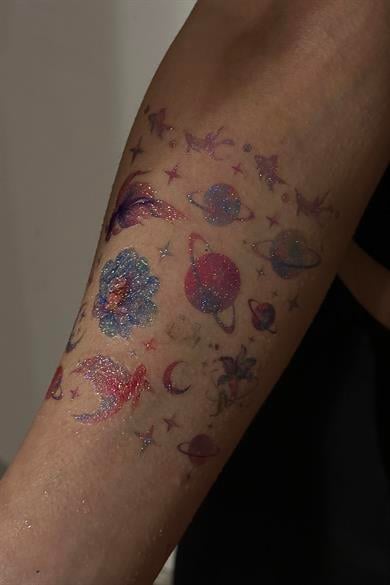 Geçici Karışık Figürlü Simli Dövme Tattoo
